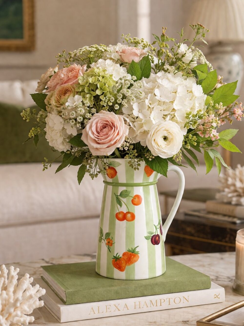 Sadek Large Hand-Painted Fruit Pitcher Strawberry Cherry Cottage Farmhouse NWOT - Picture 4 of 8